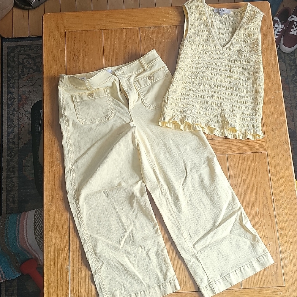 LOFT Yellow Cropped Pants and Sleeveless Top Set